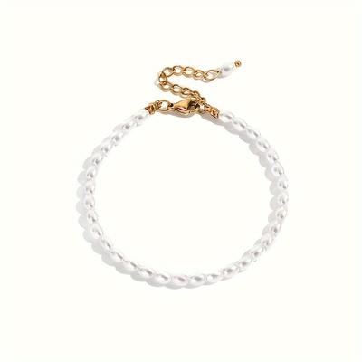 TEMU 1pc Elegant 14k Golden Plated Pearl Bracelet, , Steel, For Daily & Party Image