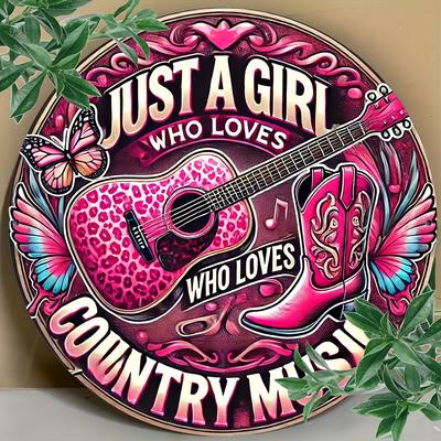 "TEMU 1pc Vintage Country Music Metal Wall Art, " Who Country Music" Design With Guitar & Cowboy Boots - Aluminum, Easy To Hang, Ideal For Home, Bar, Cafe Decor, Indoor & Outdoor Use, Music Room Decor" Image
