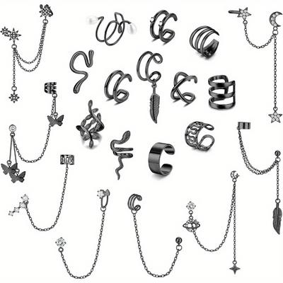 TEMU 20pcs Ear Cuff Earrings For Women Men Christmas Set Cuff Chain Earrings Cartilage Cuff Wrap Earring Non Piercing Earring Jewelry Image