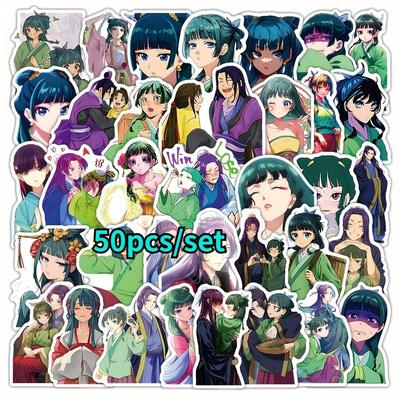 TEMU 50pcs Anime Girl Stickers Pack, Glossy Waterproof Decorative Seals For Suitcase, Laptop, Skateboard, Helmet, Diy Craft Paper Single-use Decals With Irregular Shapes Image