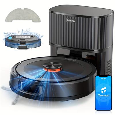 TEMU In 1 Robot Vacuum Cleaner - Automatic Dust Drain 60 Days - 5000pa - Lds Navigation - Carpet Detection - // Home - On Hardwood Floors At Lowest Setting Image