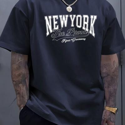 TEMU Men's New Graphic Tee, 100% Polyester Crew Neck T-shirt With Rib-knit Detail, Casual Short Sleeve Top For Summer Image