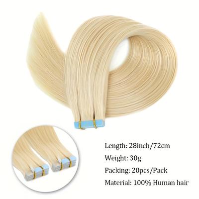 TEMU Invisible Hair Extensions Human Hair 613# Blonde 1b# Black16-28inch Seamless Adhesive Tape Ins Human Straight Skin Weft Silky Human Hair(1/2/3 Pack) Image