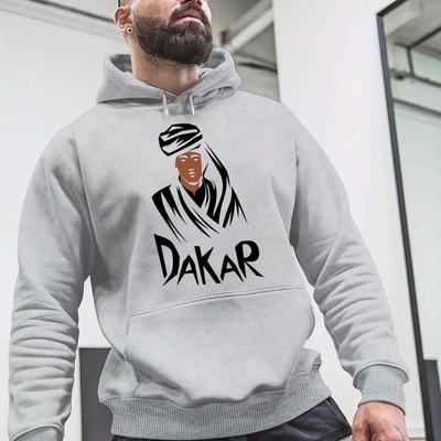 TEMU Men's Graphic Hoodie - Plush Long Sleeve Casual Sweatshirt With Front Pocket, Adjustable Drawstring Neck, Ideal For Autumn And Winter, Plus Size Image