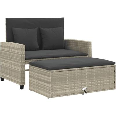 Gartensofa mit Kissen 2-Sitzer Hellgrau Poly Rattan Vidaxl Image