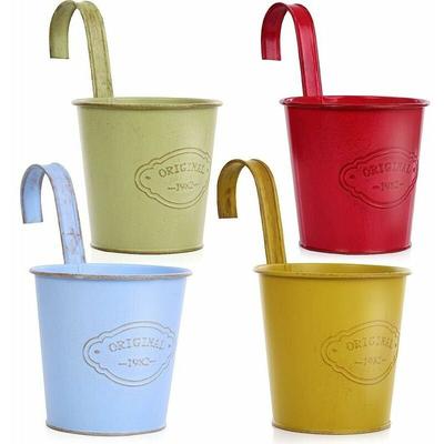 4 Stück Metall-Blumentopf zum Aufhängen mit Ablaufloch, bunter Metall-Blumentopf mit abnehmbarem Image
