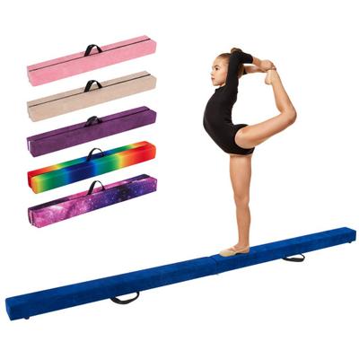 Costway 9 FT Folding Gymnastics Balance Beam with Anti-slip Base and Pine Wood Frame-Blue