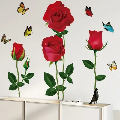 Rote Rosen, kleine frische Blumen, Wandaufkleber, Landschaftsbau, Dekoration, abnehmbares Vinyl, Image