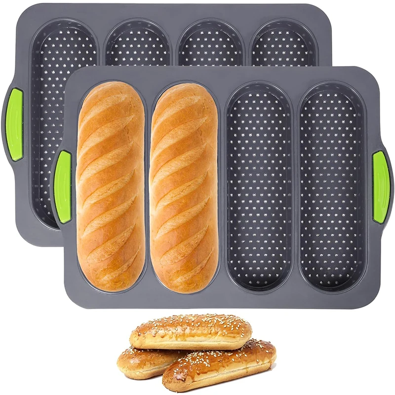 LMETJMA Silikon-Kastenform, antihaftbeschichtet, 4 Löcher, Baguette-Pfanne, Brot-Backform, französisches Brot, Backform für Baguettes, Hotdog JT368 Image