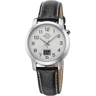 Funkuhr MASTER TIME "Basic", schwarz (schwarz, silberfarben), Armbanduhren, Damen, Armbanduhr, Quarzuhr, Damenuhr, Datum, Flexband, Zugband Image