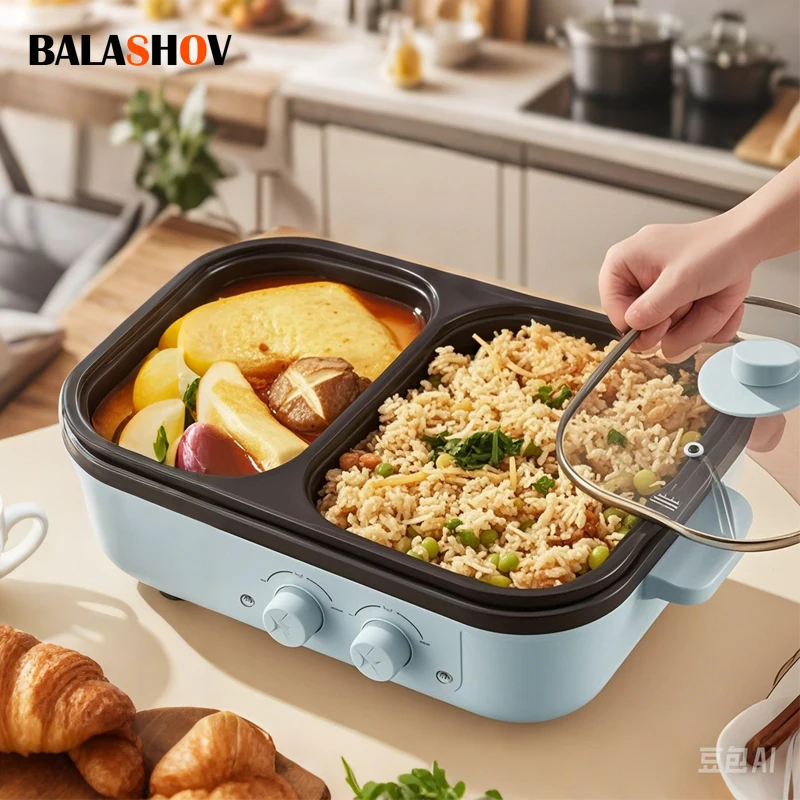 2-in-1-Multifunktions-Elektro-Hot Pot- und BBQ-Grillkocher – Antihaft-Multikocher für den Haushalt mit Doppelspannung (110 V/220 V) Image