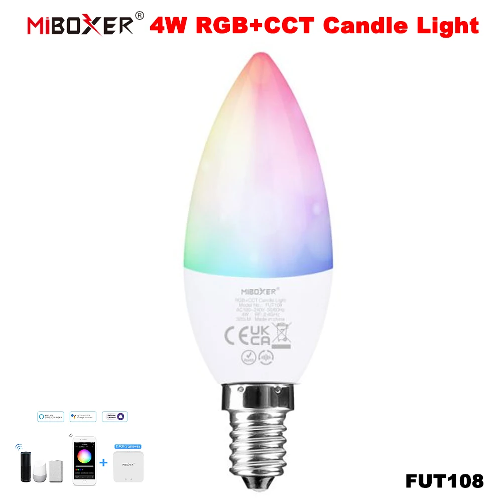 Miboxer FUT108 AC100-240V E14 Smart 2,4 GHz TUYA 4W RGBCCT Farbtemperatur/Helligkeit einstellbar APP Sprachsteuerung Kerzenlicht Image