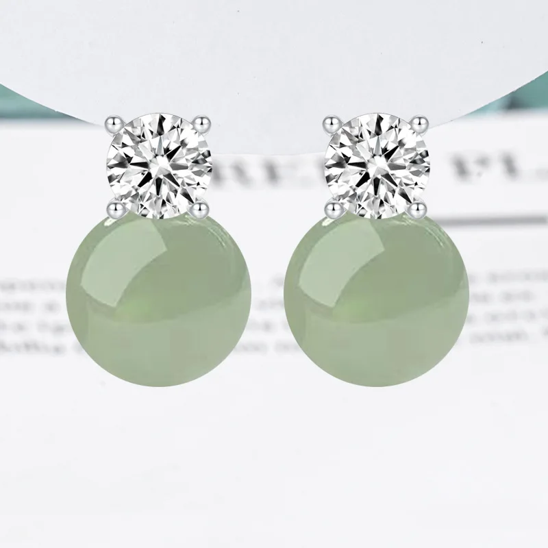 Mode Retro Palace Natürliche Hotan Jade Stud Ohrringe für Frauen 8-14mm 6A Zirkon S925 Sterling Silber 18K Schmuck Geschenk Image