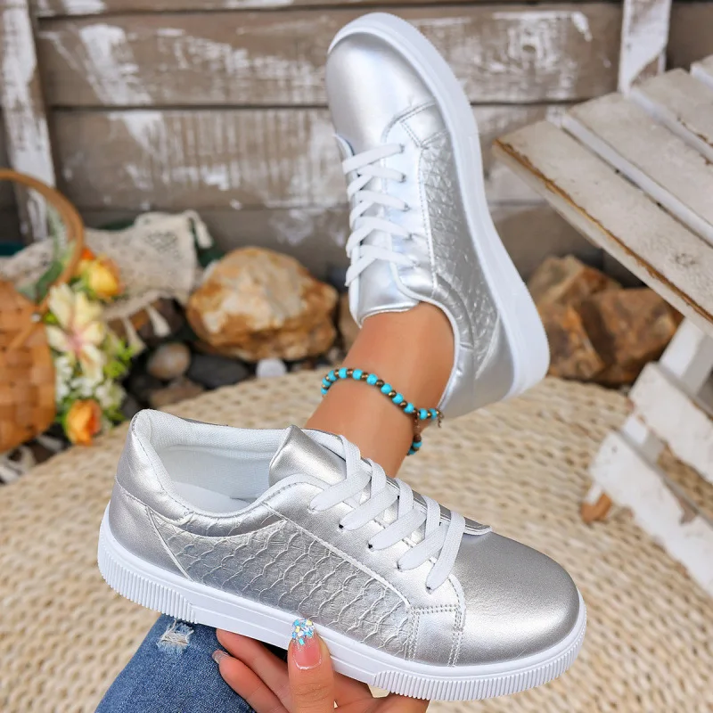 Plus Größe 42 Frauen Gold Splitter Turnschuhe Frühling Herbst Neue Frauen Mode Spitze-up Weiche PU Leder Bord Schuhe damen Casual Schuhe