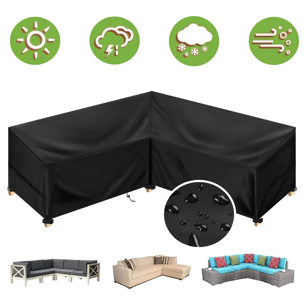 V-förmige Gartenmöbel-Abdeckungen, wasserdicht, robust, 210D Oxford, winddicht, UV-beständig, für Terrasse, Rattan, Ecksofabezug für den Außenbereich Image