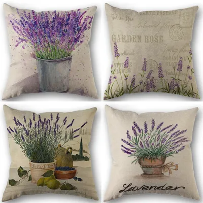 Blumen Lavendel Leinen Kissenbezug Hochzeit dekorativer Kissenbezug für Zuhause Kissenbezug 45X45 Image