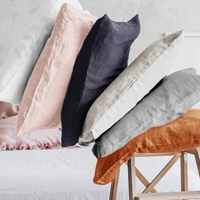 2er-Set, 100 % Leinen, weicher, atmungsaktiver Kissenbezug, dekorativer quadratischer Überwurf-Kissenbezug, verschiedene Größen für Bett, Couch, Sofa, Umschlag Image