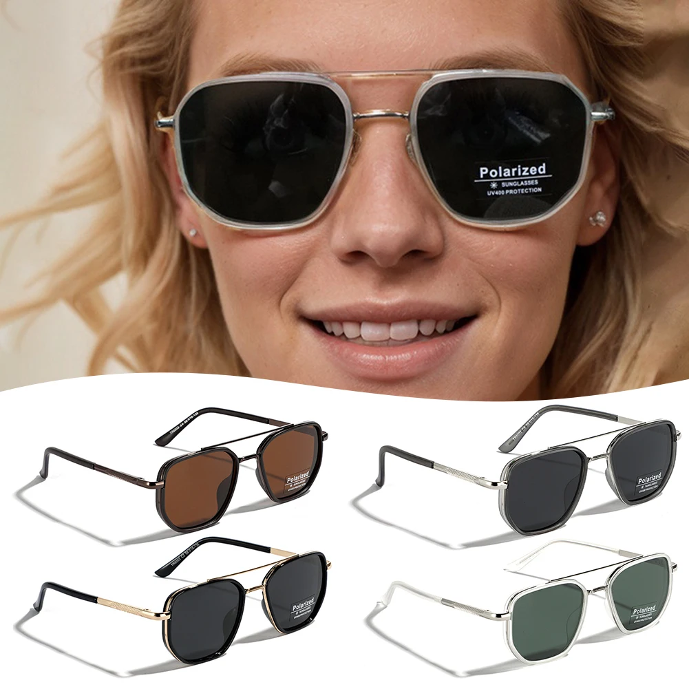 Unisex Polarisierte Retro Übergroße-Quadratische Leichte Sonnenbrille für Damen Herren Vintage Große Doppelbrücke Fahrbrille Image