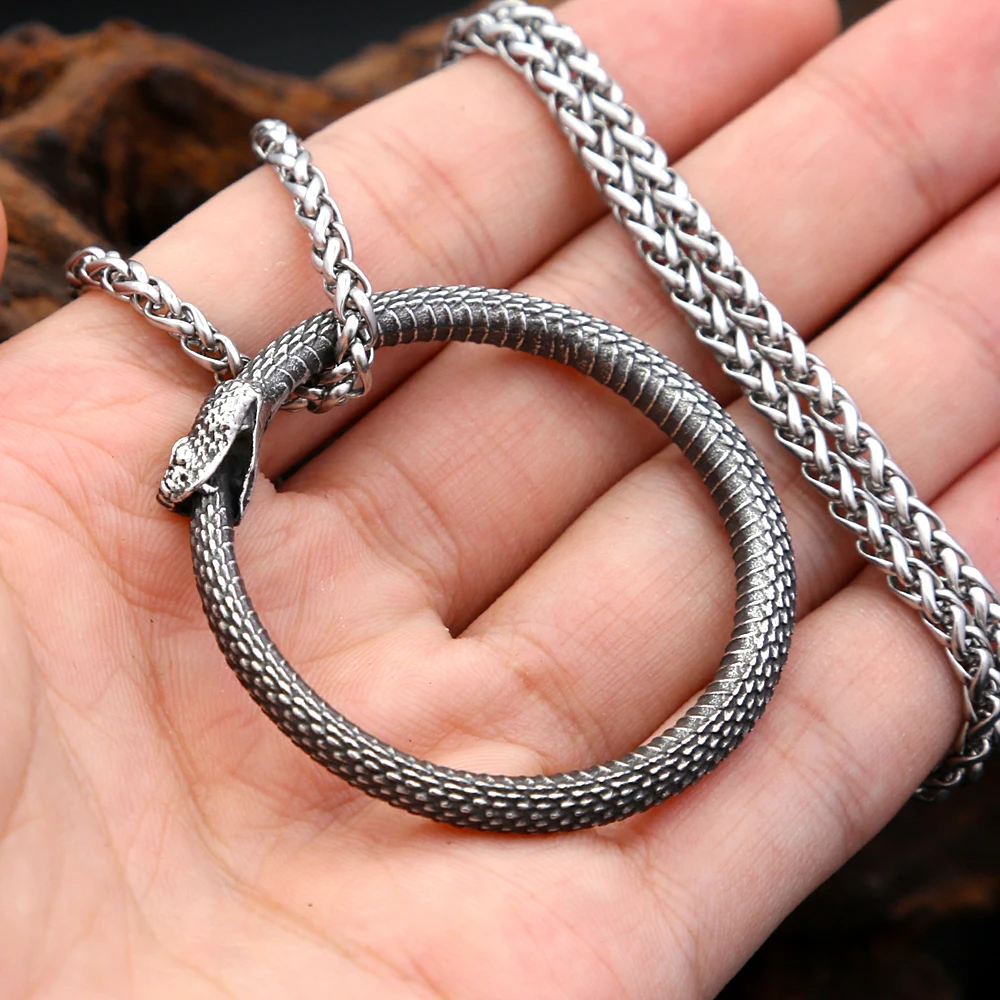 Punk Hip Hop Schlange Halskette Edelstahl Ouroboros Anhänger Für Männer Frauen Einzigartige Biker Vintage Tier Geschenke Dropshipping Image