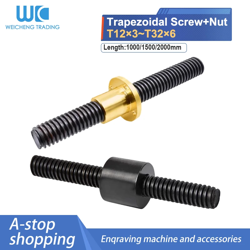 Leitspindel T10X2 T12x3 T14*3 T16*4 T18*4 T20*4 T22*5 T25*5 T28*5 T30/32/36*6 1 m T-Schraube + runde/kupfer/doppelschneidige Kantenmutter Image