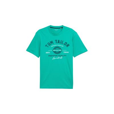 TOM TAILOR Herren T-Shirt mit Logo-Print, grün, Uni, Gr. S Image