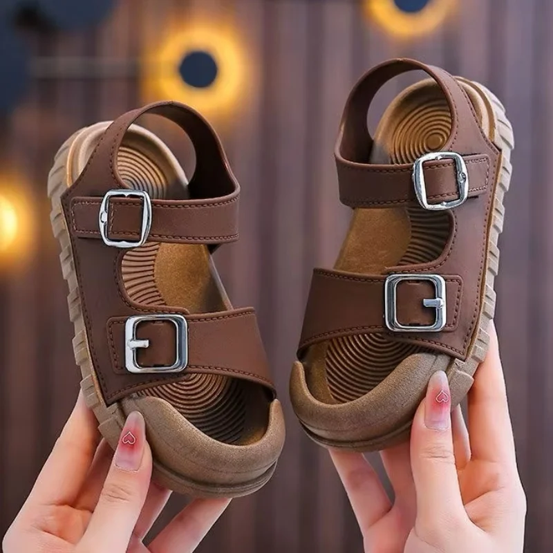 Summer Kids Sandals Casual Soft Sole Anti-Slip Sandals for Boys Girls Solid Color Durable Toddler Beach Sandals 2-12 Years