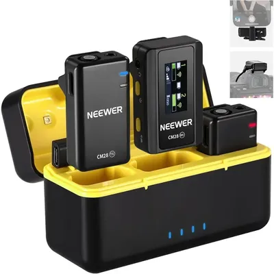 New arrivals CM28 Wireless Lavalier Microphone System with Charging Case, 1 Click Noise Canceling,