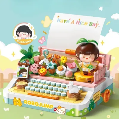 Huatian Typewriter Building Blocks Assembled Children's Toys Small Particle Mosaic Model Office