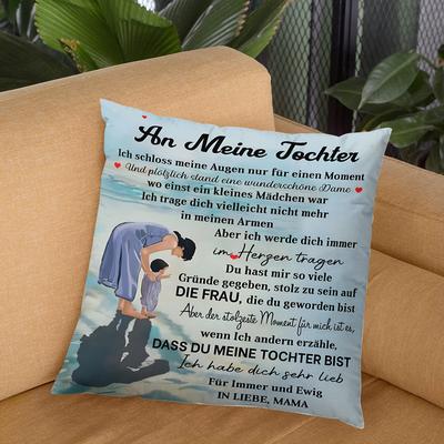"TEMU 1pc Contemporary German Letter-themed Pillow Cover, "an Meine Tochter" Quote, Machine Washable, Zipper Closure, Room Decor, Knit Fabric, Polyester, Single-sided Print, Gift For Daughter" Image
