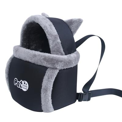 TEMU Pet Fang Fang Cozy Winter Pet Sling Carrier - Large Capacity, Soft & Breathable Backpack With Plush Fur Trim, Black/gray And Beige/brown Options For Autumn & Winter , Winter | Bag | Soft Image