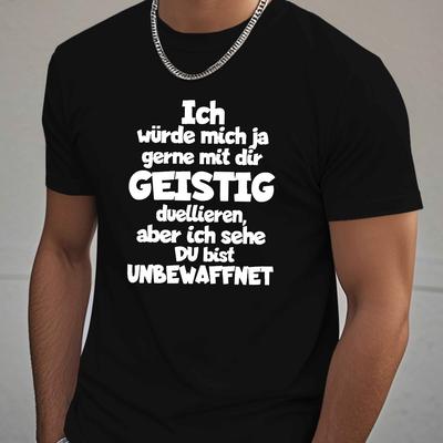 "TEMU Men's Plus Size Funny German Quote T-shirt - "ich Where Die Geistigsten" Design, Casual Short Sleeve, Black Polyester Blend, Summer Essential For Humor Lovers, Funny Tshirts, Plus Size" Image
