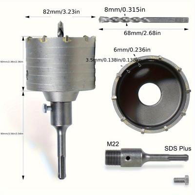TEMU 82mm Socket Drill Bit For Concrete With Sds Plus Adapter, Socket Hole Cutter For Masonry And Concrete Image