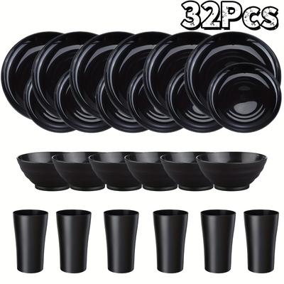 TEMU Bewos 16/32pcs Unbreakable Dinnerware Set - Microwave &dishwasher Safe, Reusable Black Plates (23.62cm & 19.56cm), Bowls (15.49cm) & Cups (12.95cm)- Home & Restaurant Use, Dessert Plates Image