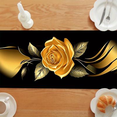 TEMU Golden Rose And Ribbon Pattern Table Flag Cloth, Quality And Cloth, Elegant , Add To , Suitable For Restaurants, Corridors, Living Rooms, Tea Tables. Image