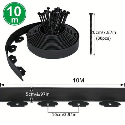 TEMU 10m Flexible Lawn Edging Plastic With 30 Ground Anchors Flower Bed Edging Lawn Edging Flower Bed Border Mowing Edge Paving Stones Black Green Grey Image