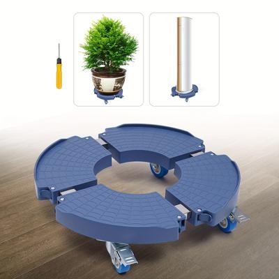 TEMU Round Plant Roller Roller Board With Brakes & Wheels Flower Pot Coaster Roller Blue Image