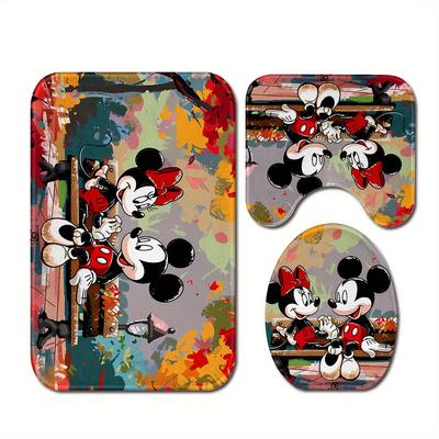 TEMU 3pcs Bathroom Floor Mat Set, Print, 3pcs Bathroom Mat Set, Rug Set, Absorbent Mat, Toilet Seat Cover, Toilet U-shaped Mat, Floor Mat, Christmas Decoration, Gift For Cartoon Lover Image