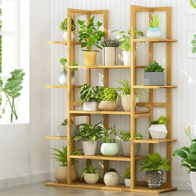 TEMU Plant Stand Indoor In Bamboo With 9 Tier, Flower Shelf Planter Rack, Corner Plant Holder For Garden Room Image