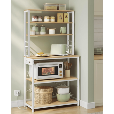 TEMU Kitchen Shelf With Sockets, Kitchen Stand Shelf, Microwave Shelf, 6 Shelf Levels, 6 Hooks, , 40 X 80 X 167 Cm Image