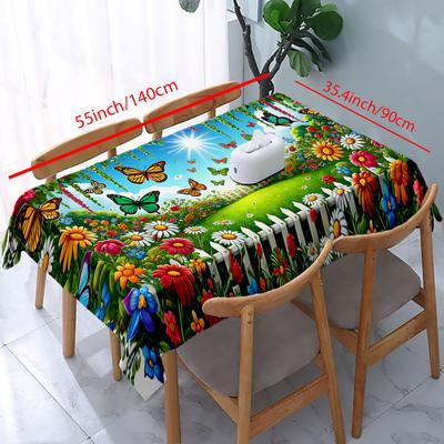 TEMU 1pc, Modern Tablecloth - Rectangular, Polyester, Pattern, Suitable For Parties, Picnics, And Home Decoration, Festival Decoration Image
