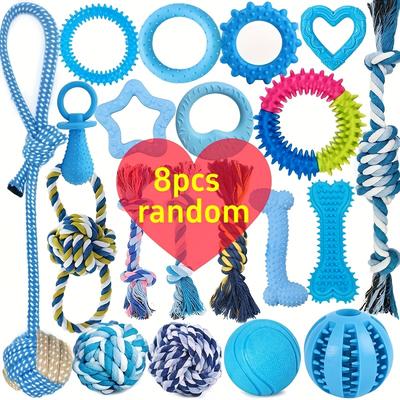TEMU 8pcs Of Dog Toys In Random Colors And Styles, Cute Breed Design, Bright Colors, Interactive Toys With , Great For Teething And Training, Suitable For Small And Medium Dogs Image