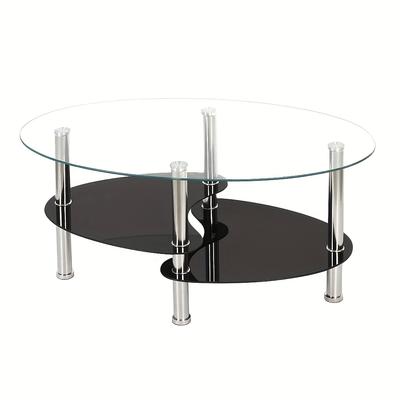 TEMU Modern Glass Tea Table, Coffee Table, Living Room Glass Table, Side Table, With Design, Suitable For Living Room, 90x50x43cm Image