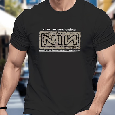 TEMU 1pc Men's Inch Nails 1994 Tour Graphic T-shirt- Heavyweight Cotton, Logo Tee, Regular Fit Short Sleeve Round Neck Casual Shirt For Casual Attire Image
