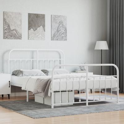 TEMU Bed Frame With Head And Footboard Metal White 140x190 Cm Image