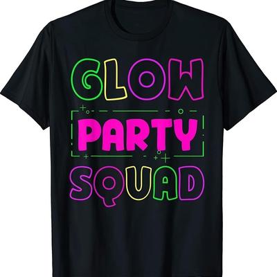 TEMU Glow Mens T-shirt - Neon , Casual & Stylish Cotton Tee For Outdoor Fun, Machine Washable Image