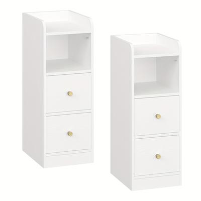 TEMU Set Of 2 Nightstands, Narrow Side Table With 2 Drawers, Nightstands With Open Compartment, Adjustable Drawer Position For Bedroom, Living Room, 30 X 24 X 65cm, White, Mounted Closet Systems Image