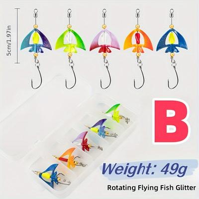 TEMU 5pcs/ Rotating Spoon Kit Lure Fishing Lures Artificial Baits Hooks Bass Trout Perch Pike Rotating Sequins, Best For Christmas, Thanksgiving Image