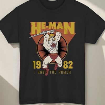 "TEMU Men's Retro Graphic T-shirt - 100% Cotton, Black, "" Print, Casual & Comfortable Short Sleeve Crew Neck, Machine Washable, Casual Attire Or Sports, Retro T Shirt" Image