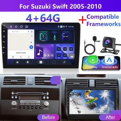 "TEMU Podofo 10.1" 10 Car Stereo For Swift 2005-2010 - Double Din Radio With & Auto, 4gb 64gb Rom, Ahd Backup Cam, 32-eq, Gps Wifi, Steering Wheel Control" Image