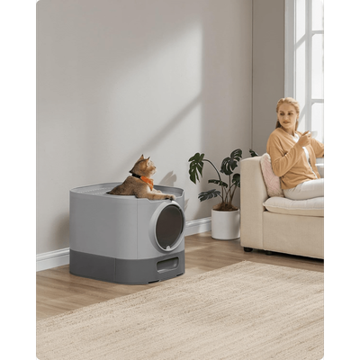 TEMU Cat Litter Box, Xxl Cat Toilet, With Lid, Extendable Tray, Shovel, Brush, For Cats Of Different Sizes, Less , Easy To Empty, Clean, And , Spacious Interior, Prevents Mess Image